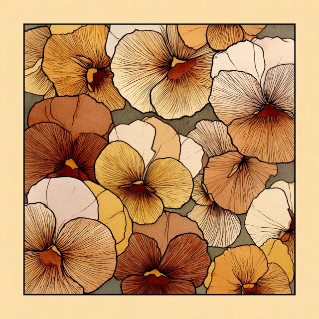 Pansy Flower Illustration in Cream and Tan
