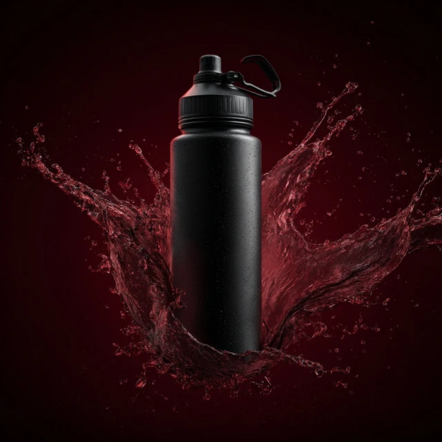 Black Hydration Bottle with Water Splash 4K