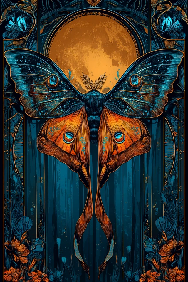 Luna Moth Art Nouveau Punk Illustration