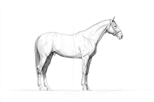 Horse Anatomical Sketch Detailed Line Drawing