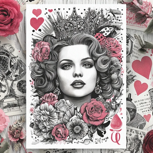 Pop Art Queen of Hearts Woodblock Print