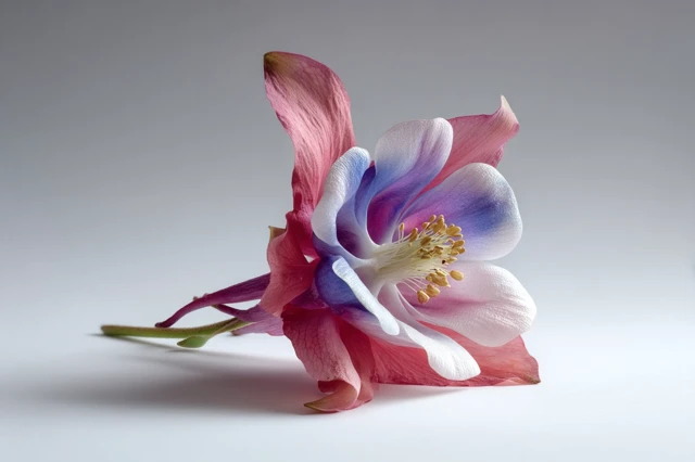 Photorealistic Columbine Flower on White Background
