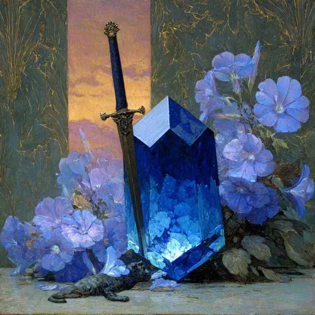 Sapphire Gemstone Sword Panther Blue Flowers