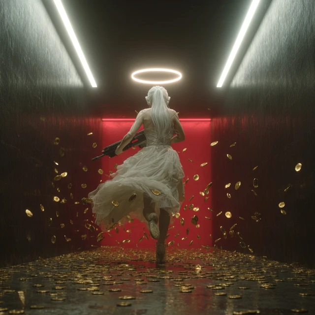 Angelic Warrior in a Dark Hallway
