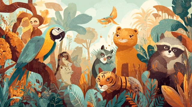 Jungle Animals Illustration Cartoon Style