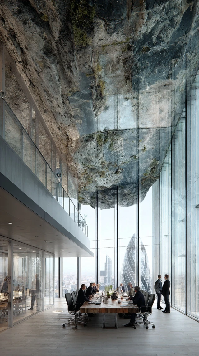 Modern Conference Room in London with Suspended Rock