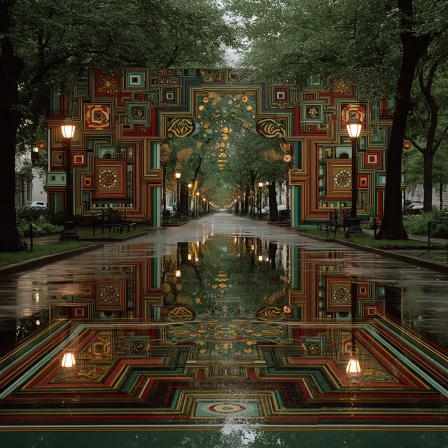 Rainy Park Scene Yayoikusama Style Art