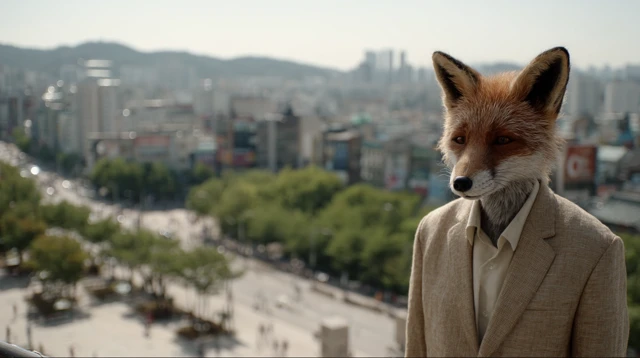 Fox in a Suit Cityscape Daytime