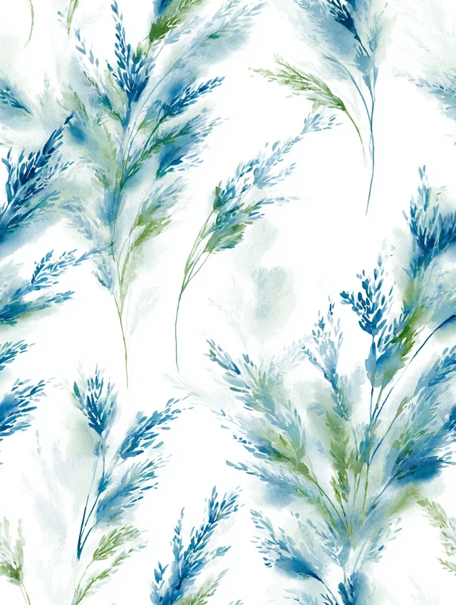 Watercolor Grasses Wallpaper Serene Blue Green