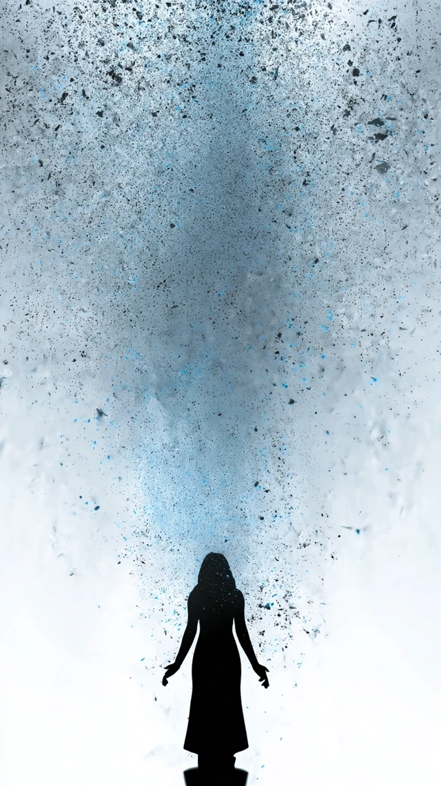 Woman Dissolving Into Particles Emotional Emptiness