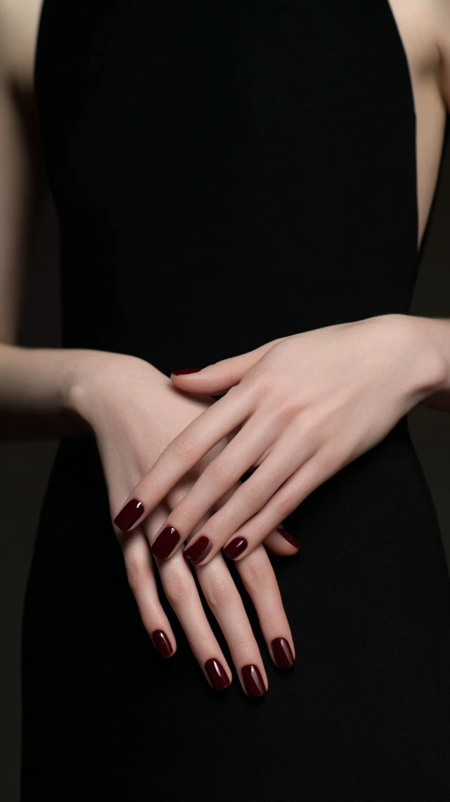 Dark Red Nail Polish on Elegant Hands