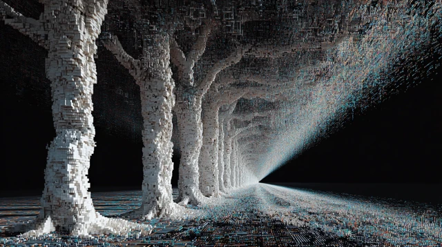 Surreal 3D Birch Tree Forest Black Hole Digital Art