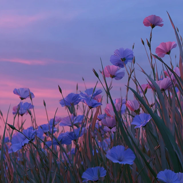 Flowers in Field Sunset Melodic Emotions 4K