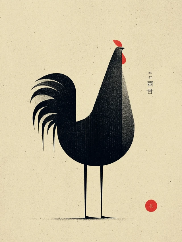 Minimalist Rooster Art: Chinese-Inspired Typography Design