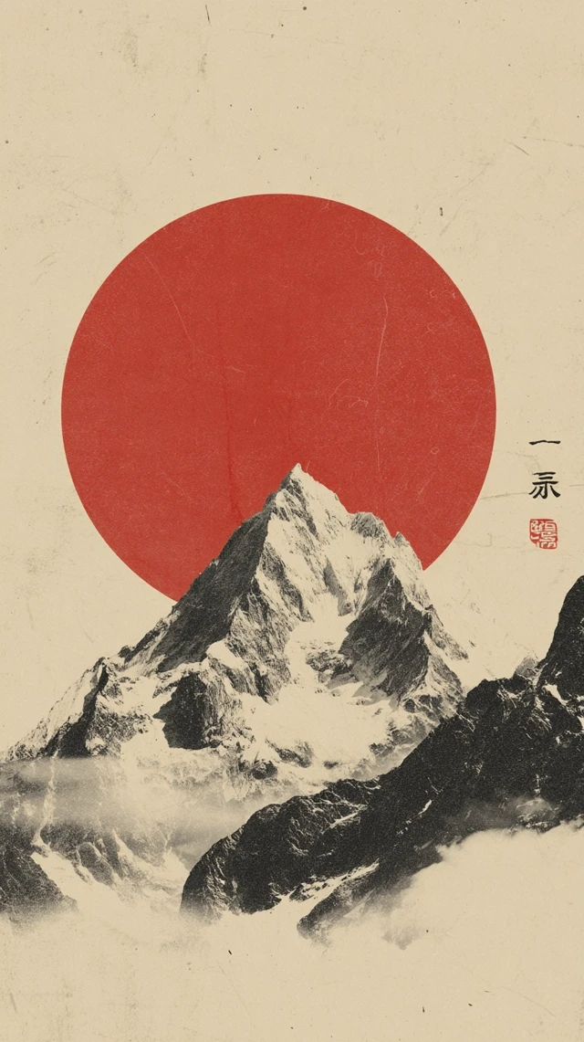Japanese Mountain Landscape Graphic Art