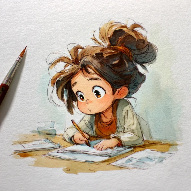 Adorable Chibi Girl Writing an Article Illustration