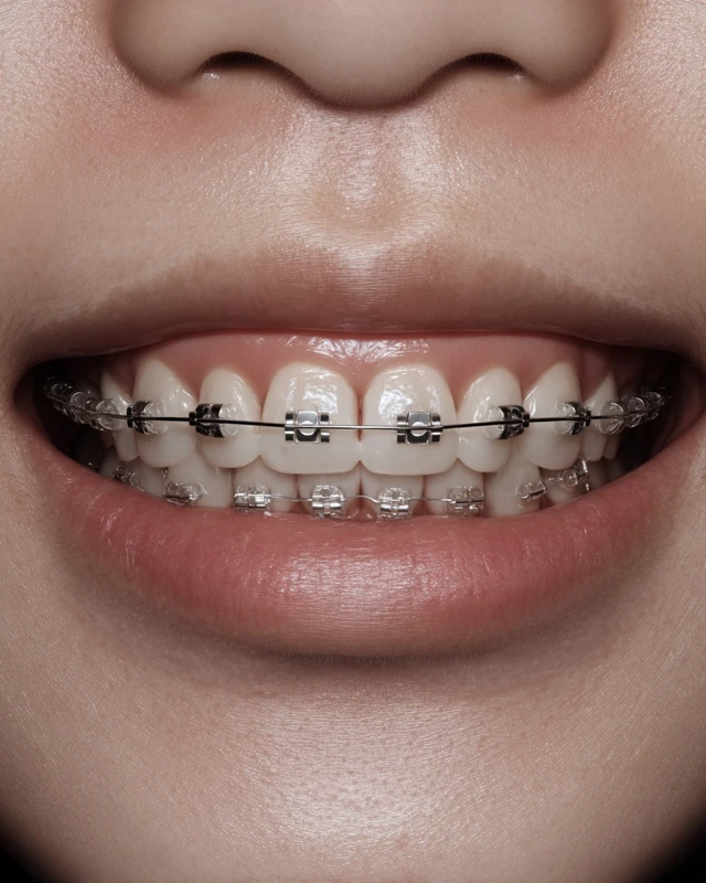 Japanese Woman with Braces Photorealistic Dental Photo