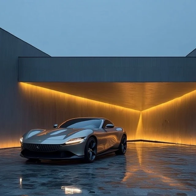 Race Car in Studio Yellow Lighting Reflective Surfaces