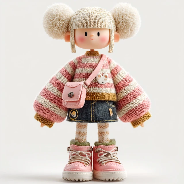 Cute 3D Toy Girl in Pink Outfit