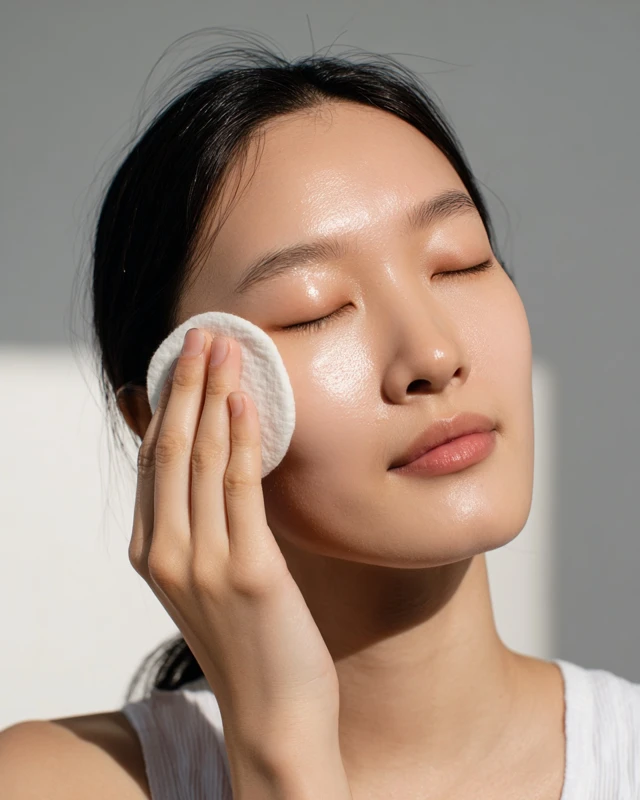 Korean Woman Wiping Face Skincare Routine