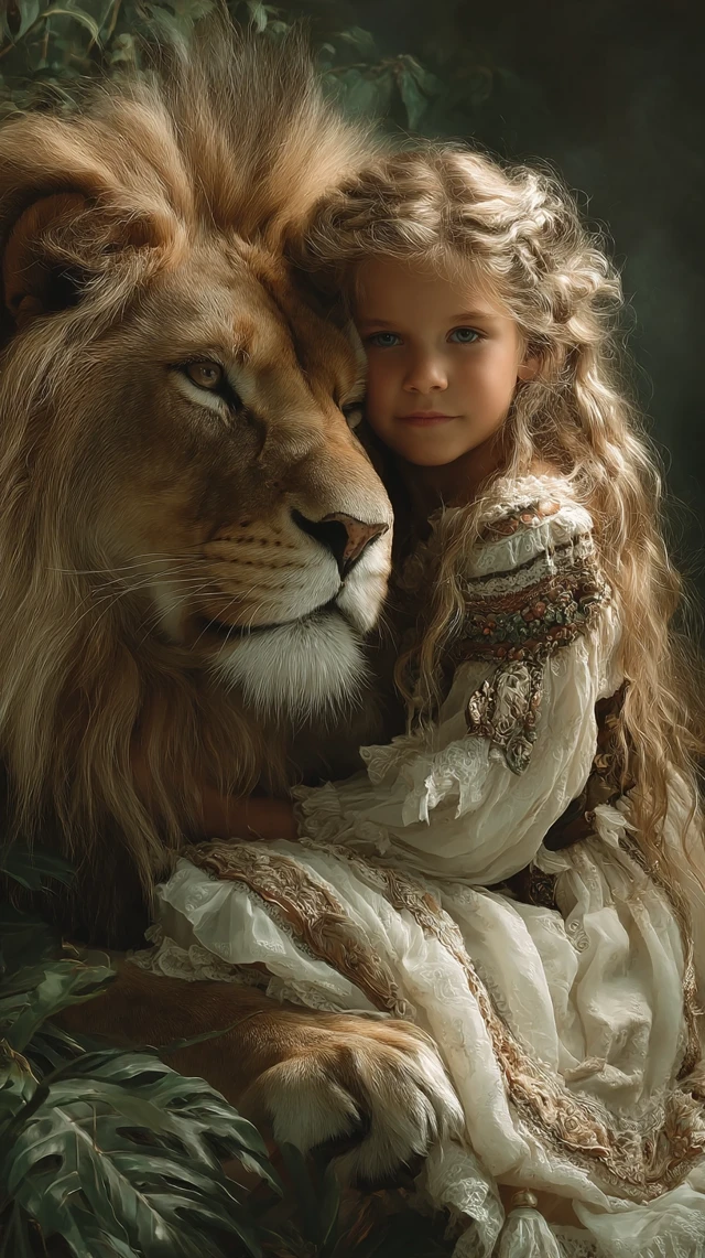 Girl and Lion Fantasy Art