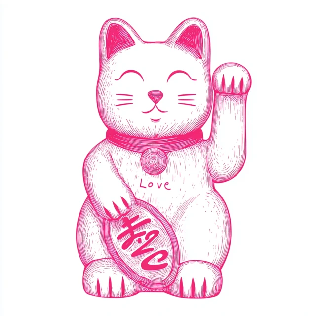 Pink Maneki Neko Lucky Cat Love TShirt Design