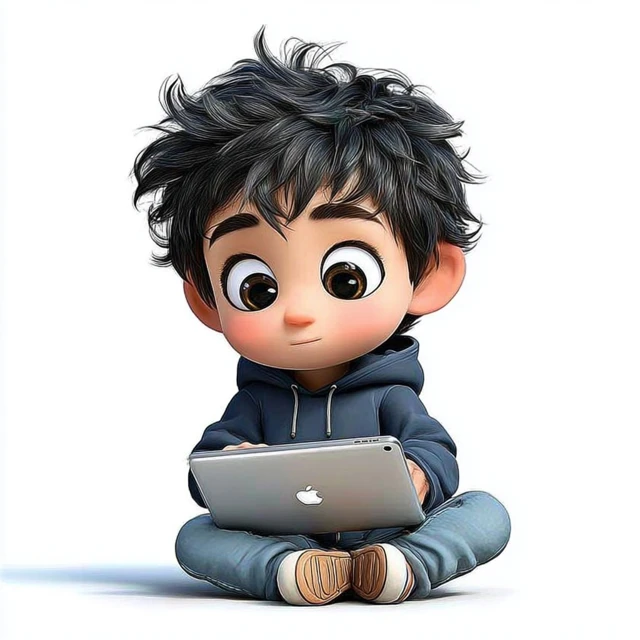 Cute Cartoon Boy with Tablet 3D Illustration