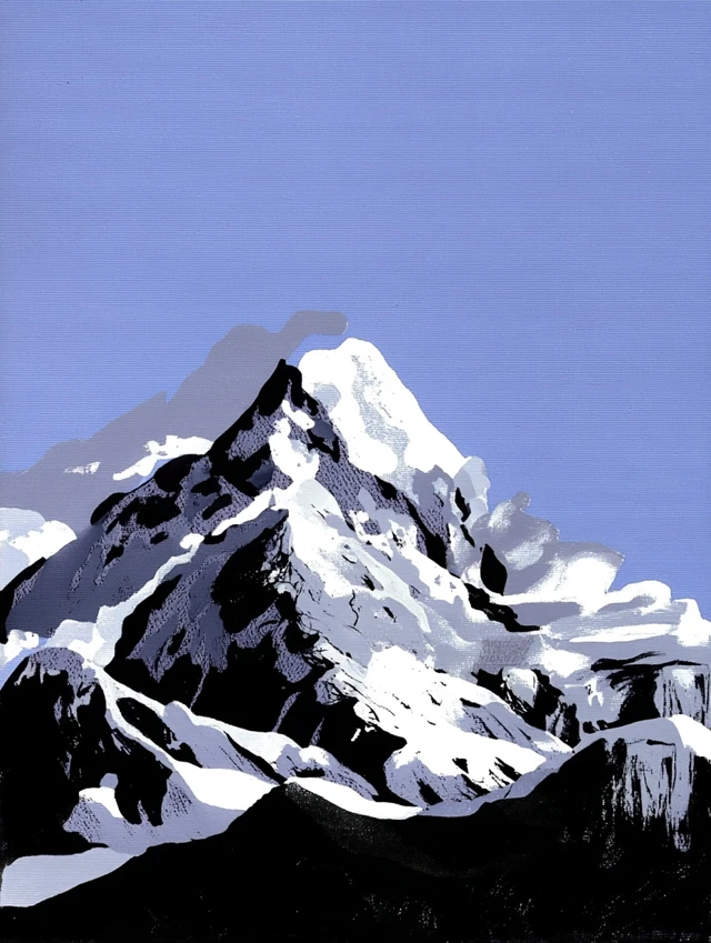 Snowy Mountain Painting Minimalist Gouache Art
