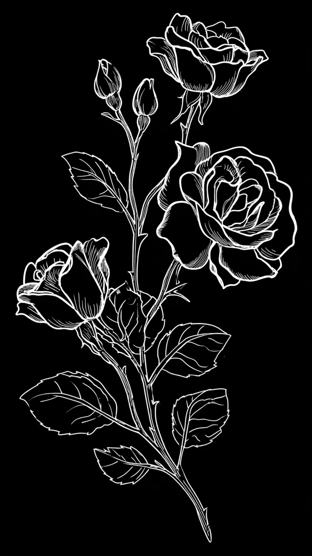 Rose Branch Silhouette Vector Art