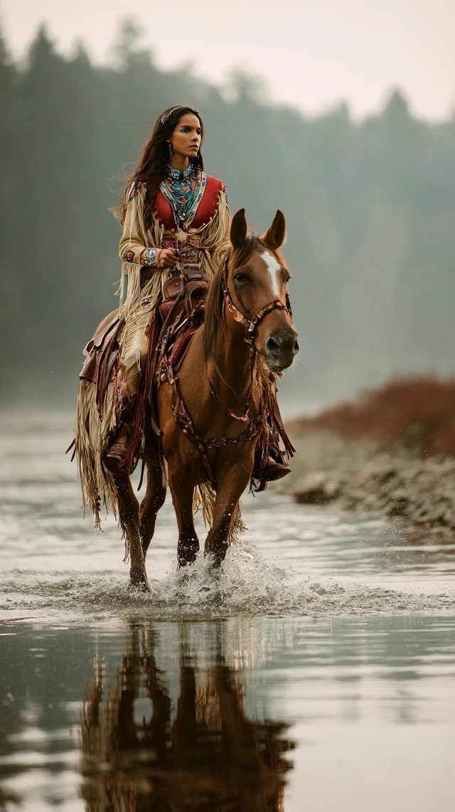 Native American Warrior Woman on Horseback