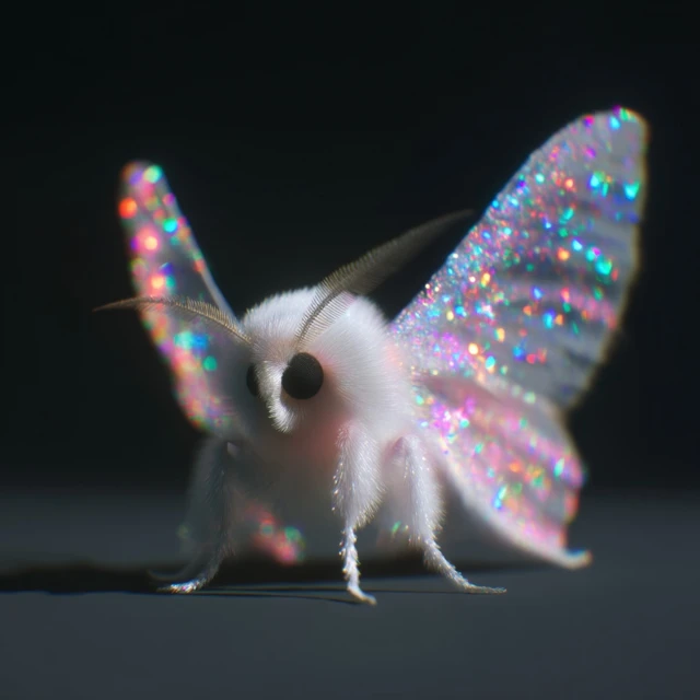 Cute Moth with Rainbow Wings Sparkle 3D Art