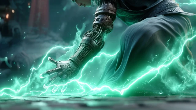 Robotic Arm Superhero with Energy Illustration