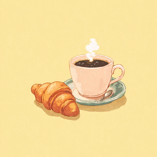 Coffee and Croissant Digital Illustration