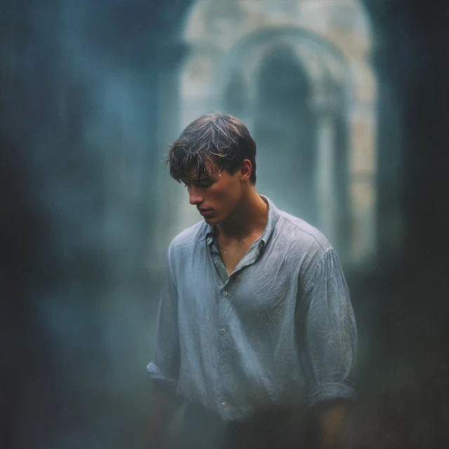 Young Man in Chapel Ruins Painting