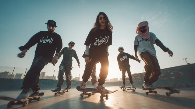 Saudi Arabian Skateboarders at Modern Skate Park