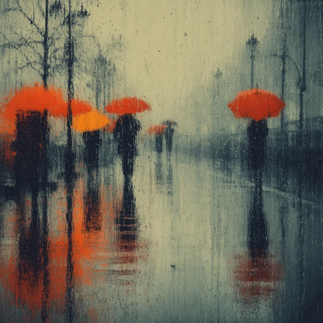 Rainy Day Pop Art with Orange Umbrellas