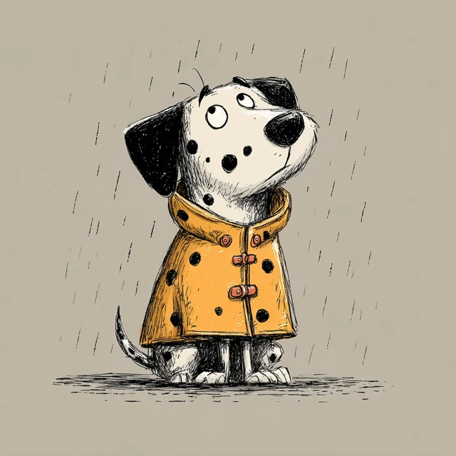 Cartoon Spotted Dog in a Raincoat