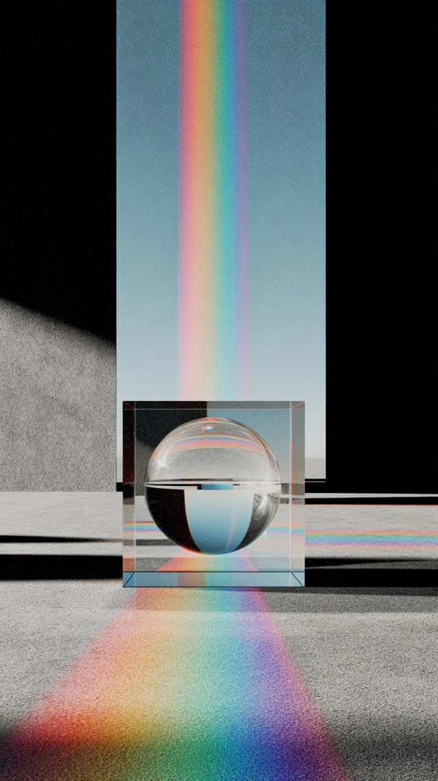 Surreal Dream Rainbow Orb in Glass Cube