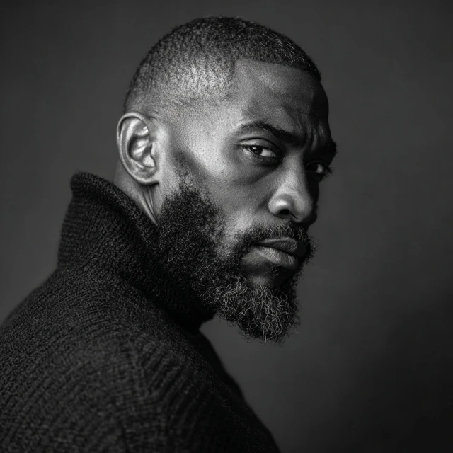 Black Man with Beard Side Profile Portrait