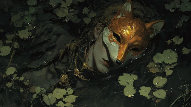 Fox Mask Man in Water Abstract Painting
