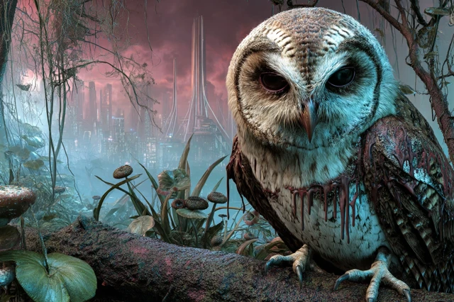 Doomsday Owl Apocalyptic Landscape Illustration