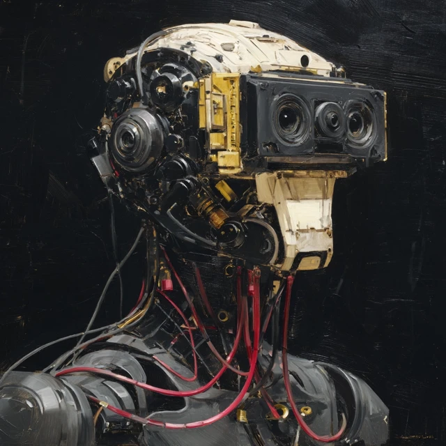 Mechanical Robot Head Black and Gold
