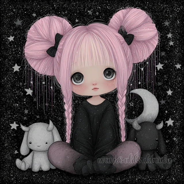 Creepy Cute Pastel Goth Clipart Illustration