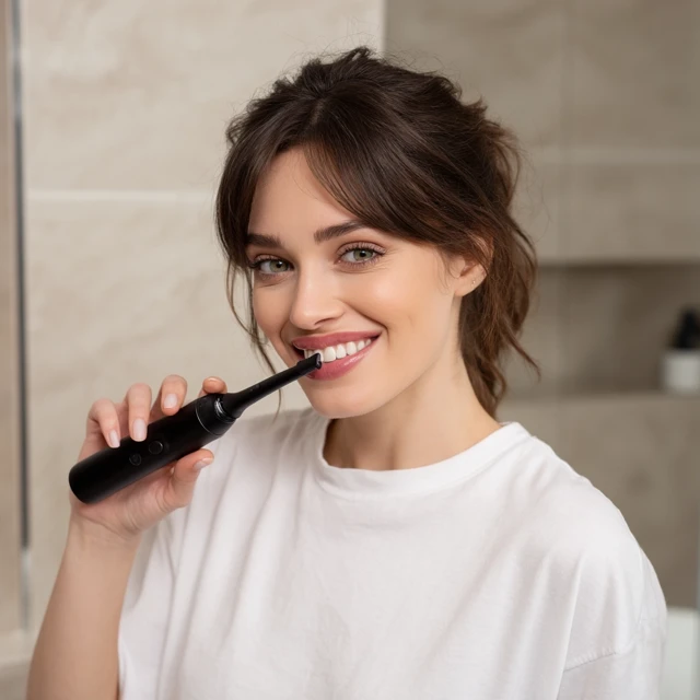 Woman Brushing Teeth Product Photography