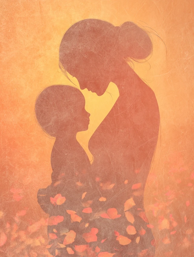 Mother and Child Silhouette in Warm Apricot