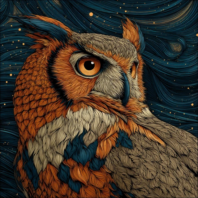 Beautiful Owl with Starry Night Background Art