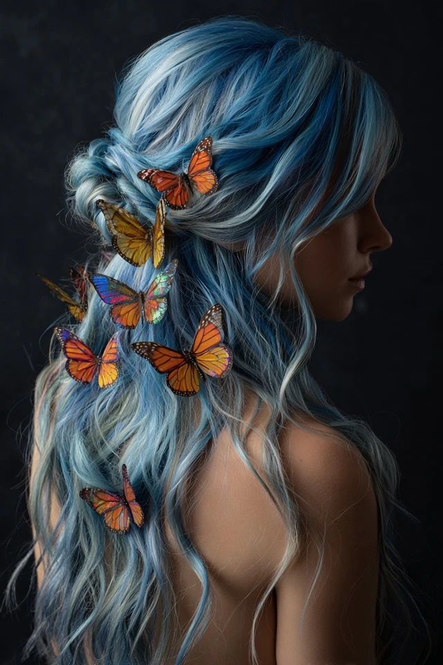 Girl with Blue Hair and Butterflys