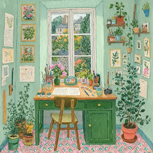 Artists Studio Watercolor Illustration Garden View