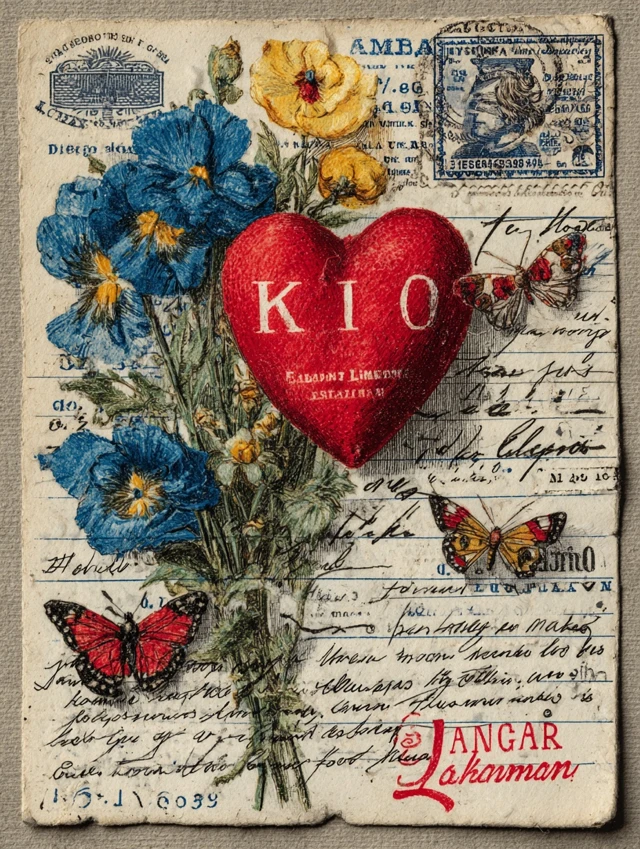 KI Amor Card Blue Flowers Heart
