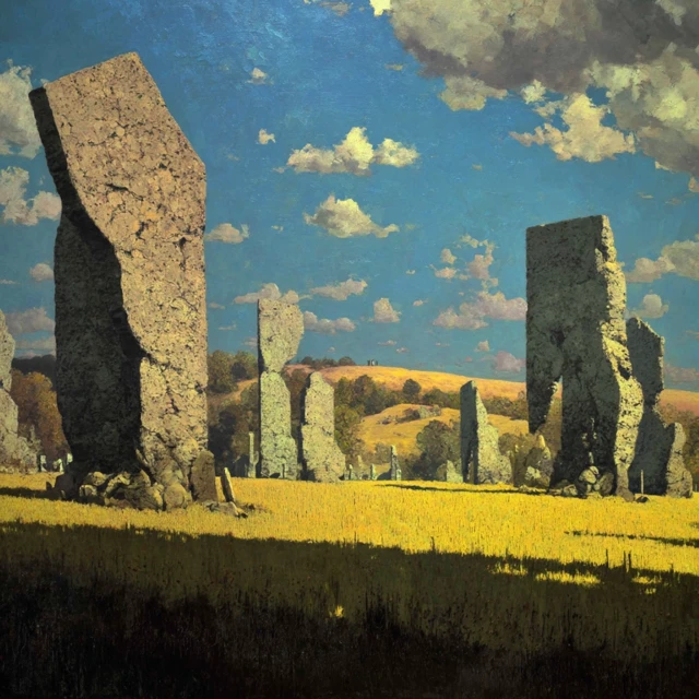 Stone Monoliths in a Field Painting